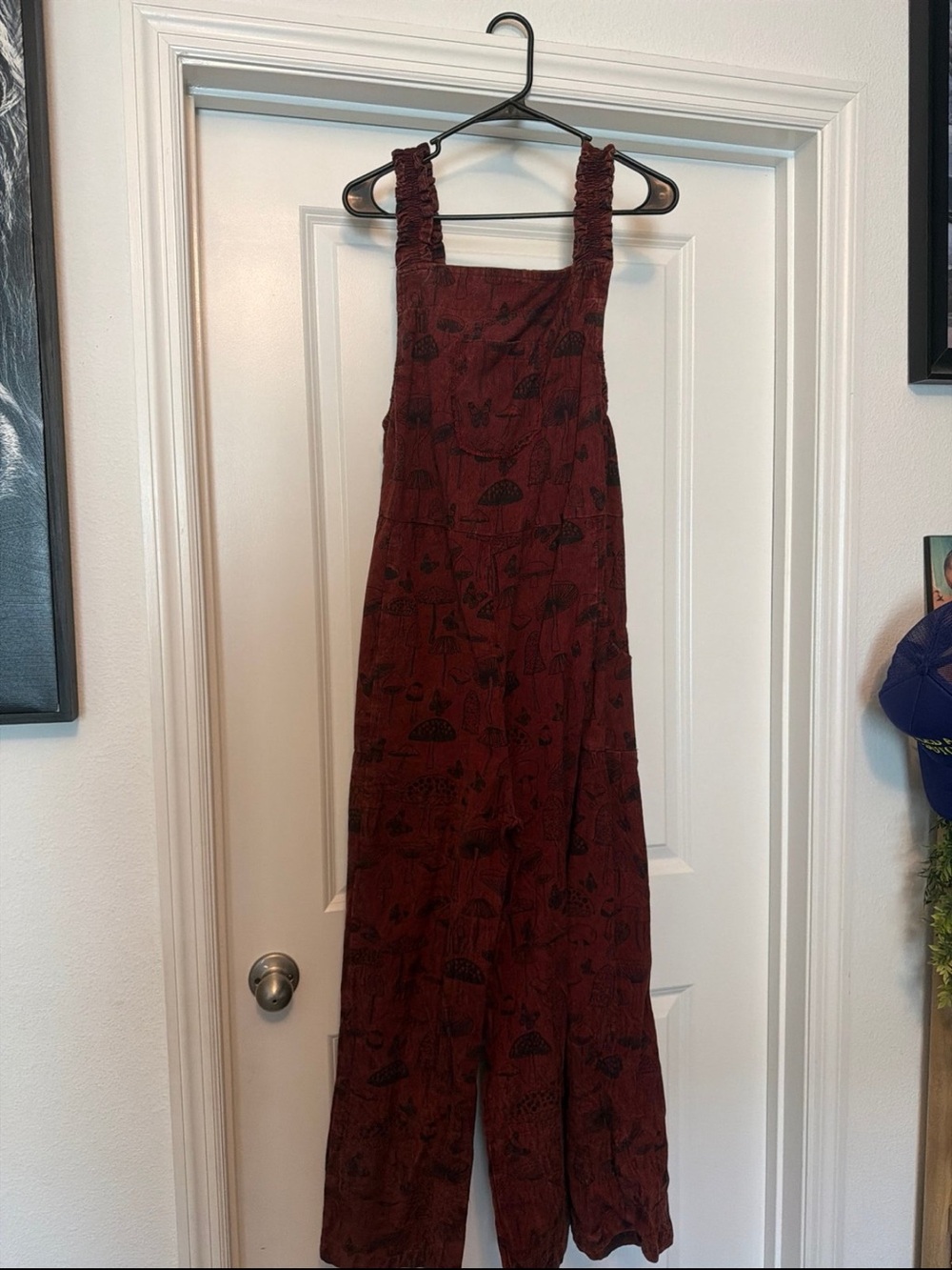 Womens Burgundy Printed Wide-Leg overalls
